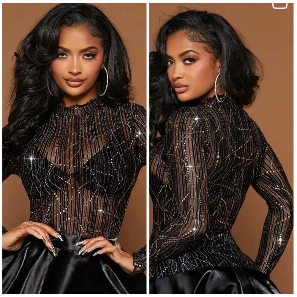 DKNY SHEER GLITTER TOP
